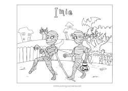 Kolorowanka do personalizacji Cmentarz Potwór Mumifikacja Halloween