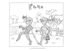 Colouring to customise Cemetery Monster Mummy Halloween