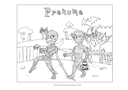 Pagină de colorat personalizată Cimitir Monstru Mumie Halloween
