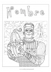 Colorear gratis Monstruo Calabaza Jack O'Lantern Dibujos complejos para colorear Zentangle Frankenstein