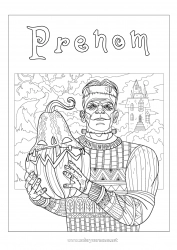 Dessin gratuit Monstre Citrouille Jack O'Lantern Coloriages complexes Zentangle Frankenstein