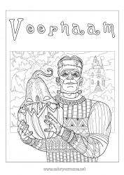 Gratis tekening Monster Pompoen Jack O'Lantern Complex Kleurplaten Zentangle Frankenstein