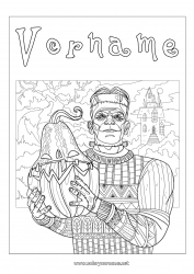 Malvorlage anpassen Monster Kürbis Kürbis Komplexe Ausmalbilder Zentangle Frankenstein