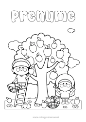 Pagină de colorat personalizată Coș Ferma Fructe Măr Fermer. Meserii agricole
