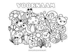 Gratis tekening Kawaii Kikker Eekhoorn Vlinder Dier Paddestoel Slak Lieveheersbeestje Zonnebloem Complex Kleurplaten Insecten Zeedieren Bosdieren Rups