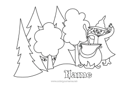 Colouring to customise Witch Magic Cauldron Fairy Tale Wizard's Hat