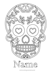 Free colouring Heart Skull Day of the Dead Calaveras, skulls