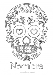 Colorear gratis Corazón Calavera Día de los Muertos Calaveras