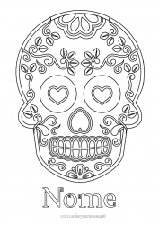 Desenho para personalizar Coração Crânio Dia dos Mortos Calaveras, caveiras