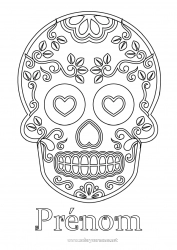 Coloriage à personnaliser Coeur Crâne Día de los Muertos Calaveras, têtes de mort