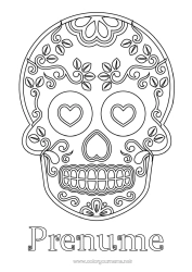 Desen liber de colorat Inimă Cranium Ziua Morților Calaveras, capete de mort