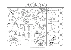 Coloriage à personnaliser Fantôme Monstre Halloween Kawaii Chiffre Activités enfants Cherche et trouve Manoir hanté