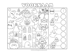 Gratis tekening Spook Monster Halloween Kawaii Getal Activiteiten voor Kinderen Zoeken en vinden Spookhuis