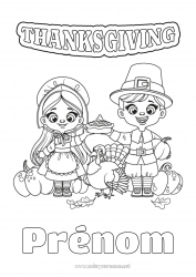 Coloriage gratuit Citrouille Thanksgiving Dindon Animaux de la ferme Tarte