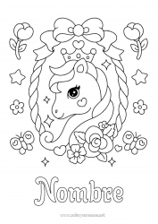 Colorear gratis Flores Kawaii Caballo Mariposa Animales Corona Insectos Animales de granja Poni