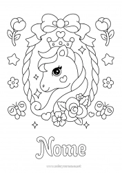 Desenho grátis Flores Kawaii Cavalo Borboleta Animal Coroa Insetos Animais de fazenda Pônei