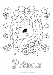 Coloriage gratuit Fleurs Kawaii Cheval Papillon Animal Couronne Insectes Animaux de la ferme Poney