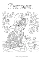 Gratis fargelegging Gresskar Svart katt Halloween Dyr Hatt Zentangle