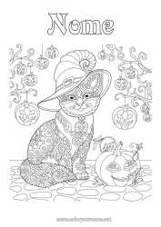 Disegno gratuito Zucca Gatto nero Halloween Cappello Zentangle