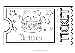 Colouring to customise Cute Hamburger Ticket