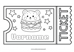 Malvorlage anpassen Kawaii Hamburger Ticket