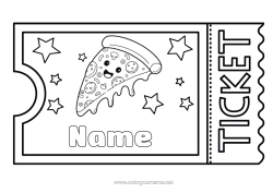 Colouring to customise Cute Pizza Ticket