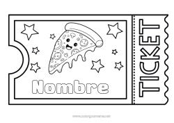 Colorear gratis Kawaii Pizza Boleto, entrada