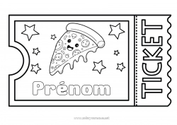 Coloriage gratuit Kawaii Pizza Ticket