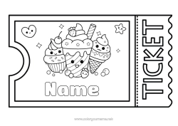 Colouring to customise Cute Treats, Sweets Ice Cream Ticket