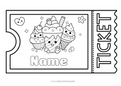 Free coloring Kawaii Treats Ice cream Ticket