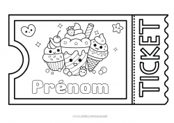 Coloriage gratuit Kawaii Gourmandises, sucreries Glace Ticket