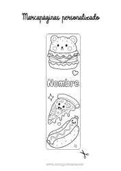 Colorear gratis Kawaii Marcador Hamburguesa Pizza Perritos calientes