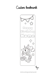 Colorare per personalizzare Compleanno Kawaii Unicorno Palloncini Animale Segnalibro Draghi, unicorni e animali fantastici