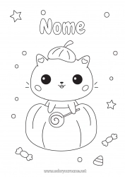 Disegno gratuito Caramelle Zucca Dolcetto o scherzetto? Carino Gatto Kawaii Animale CanI e gatti