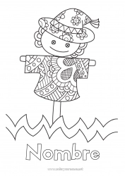 Colorear para personalizar Dibujos intermedios para colorear Zentangle Espantapájaros