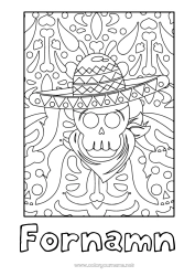 Färgläggningssida att anpassa Skalle De dödas dag Hatt Mexiko Zentangle