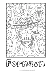Farvelægningssiden tilpasning Kranie Dødsdagene Hat Mexiko Zentangle