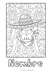 Dibujo libre Calavera Día de los Muertos Sombrero México Zentangle