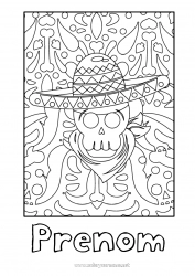 Coloriage gratuit Crâne Día de los Muertos Chapeau Mexique Zentangle