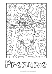 Pagină de colorat personalizată Cranium Ziua Morților Pălărie Mexic Zentangle
