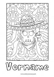 Kostenlose Malvorlage Schädel Día de los Muertos Hut Mexiko Zentangle