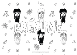 Pagină de colorat gratuită Liliac Halloween Cranium Familia Addams Păsări și mamifere zburătoare Pânză de păianjen