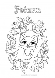 Coloriage gratuit Citrouille Automne Renard Animal Feuilles Animaux de la forêt Gland