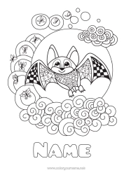 Free colouring Bat Animal Zentangle Birds and flying mammals