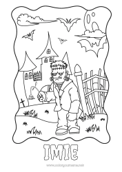 Kolorowanka do personalizacji Potwór Halloween Zamczysko nawiedzone Frankenstein