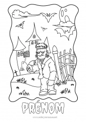 Coloriage à personnaliser Monstre Halloween Manoir hanté Frankenstein