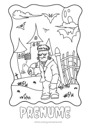 Pagină de colorat personalizată Monstru Halloween Conacul bântuit Frankenstein