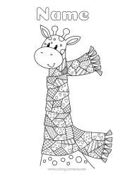 Colouring to customise Giraffe Animal Zentangle Wild Animals Of Africa Scarf