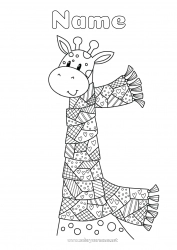 Free drawing Giraffe Animal Zentangle Wild animals of Africa Scarf