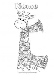 Colorazione gratuita Giraffa Animale Zentangle Animali selvatici dell'Africa Sciarpa